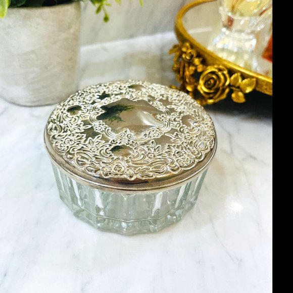 VTG silver and glass vanity bowl with mirror - Picture 2 of 9